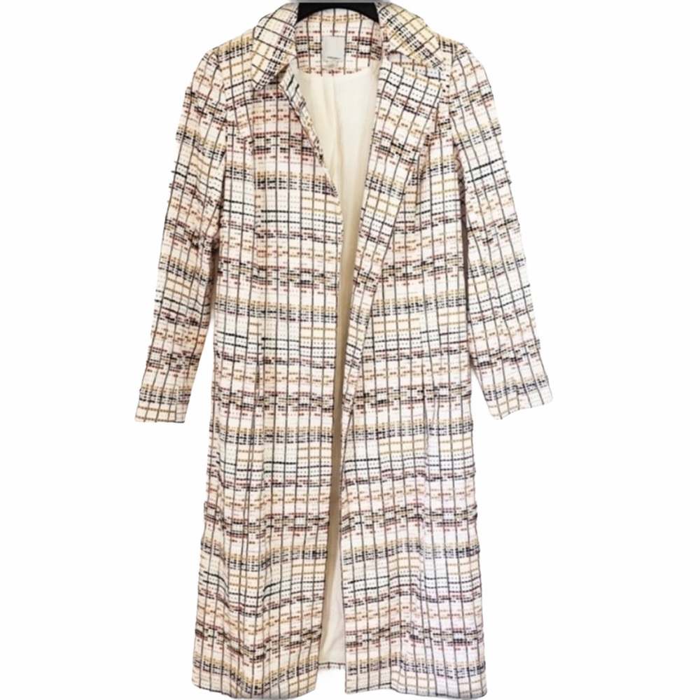 Halogen Cream Multicolor Tweed Trench Coat